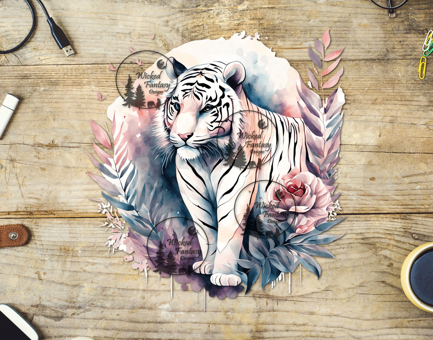 UVDTF White Tiger in Watercolor