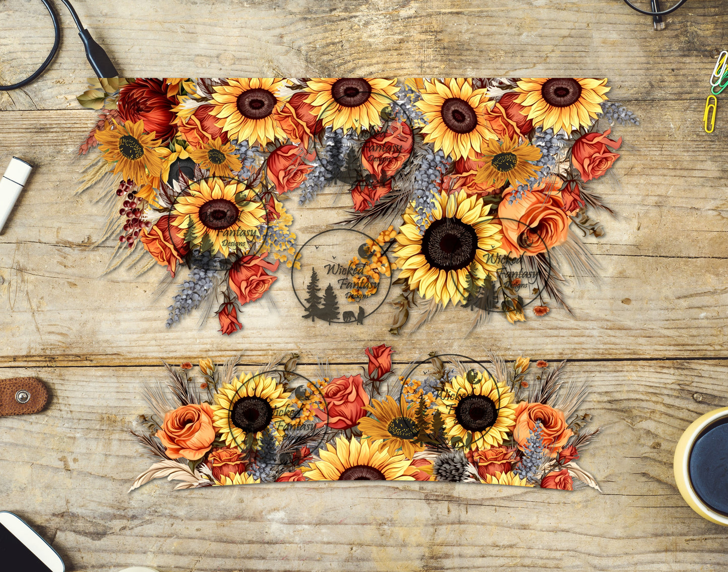 UVDTF Rust Roses and Sunflowers 16oz 40oz Tumbler Wrap