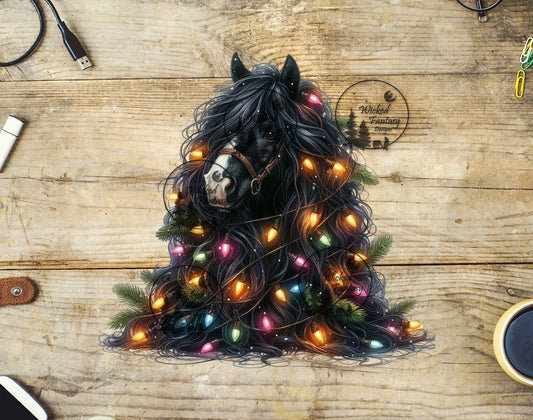 UVDTF Cute Horse in the Christmas Lights