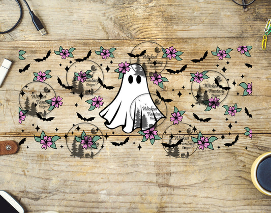 UVDTF Ghost and Flowers 16oz 40oz Tumbler Wrap Element