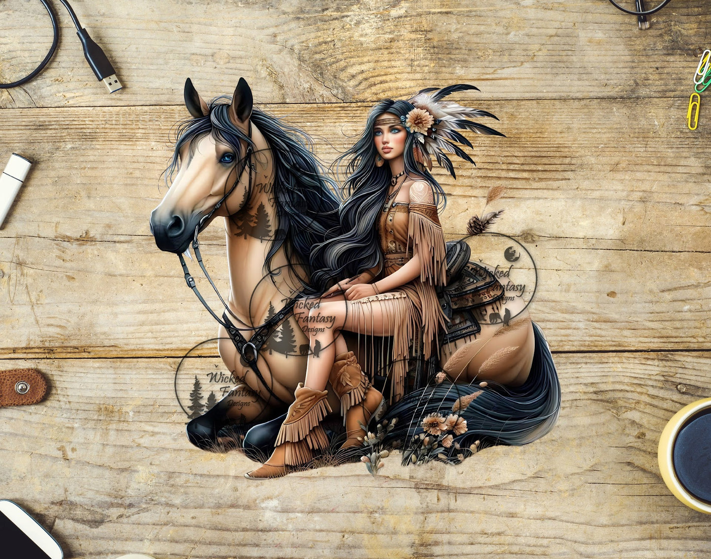 UVDTF Buckskin Horse and Woman in Native Dress