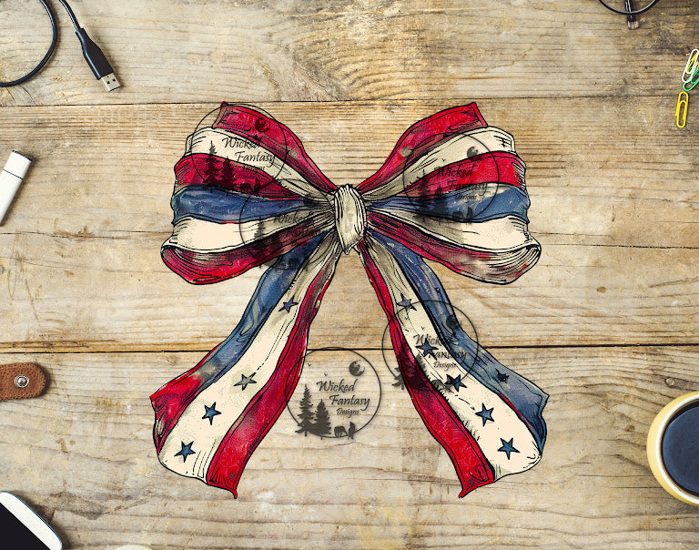 UVDTF Vintage Red White and Blue Bow