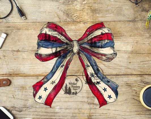 UVDTF Vintage Red White and Blue Bow
