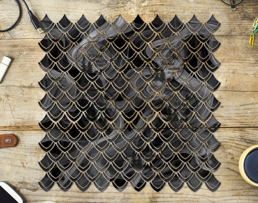 UVDTF Black Ink Dragon Scales 10"x10" Element