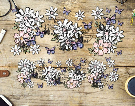 UVDTF Daisies and Butterflies 16oz 40oz Tumbler Wrap