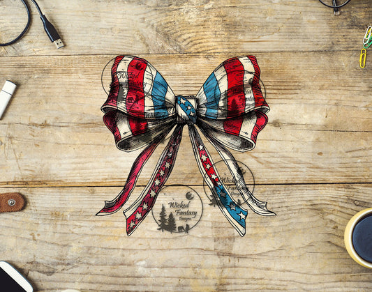 UVDTF Vintage Red White and Blue Bow with Stars