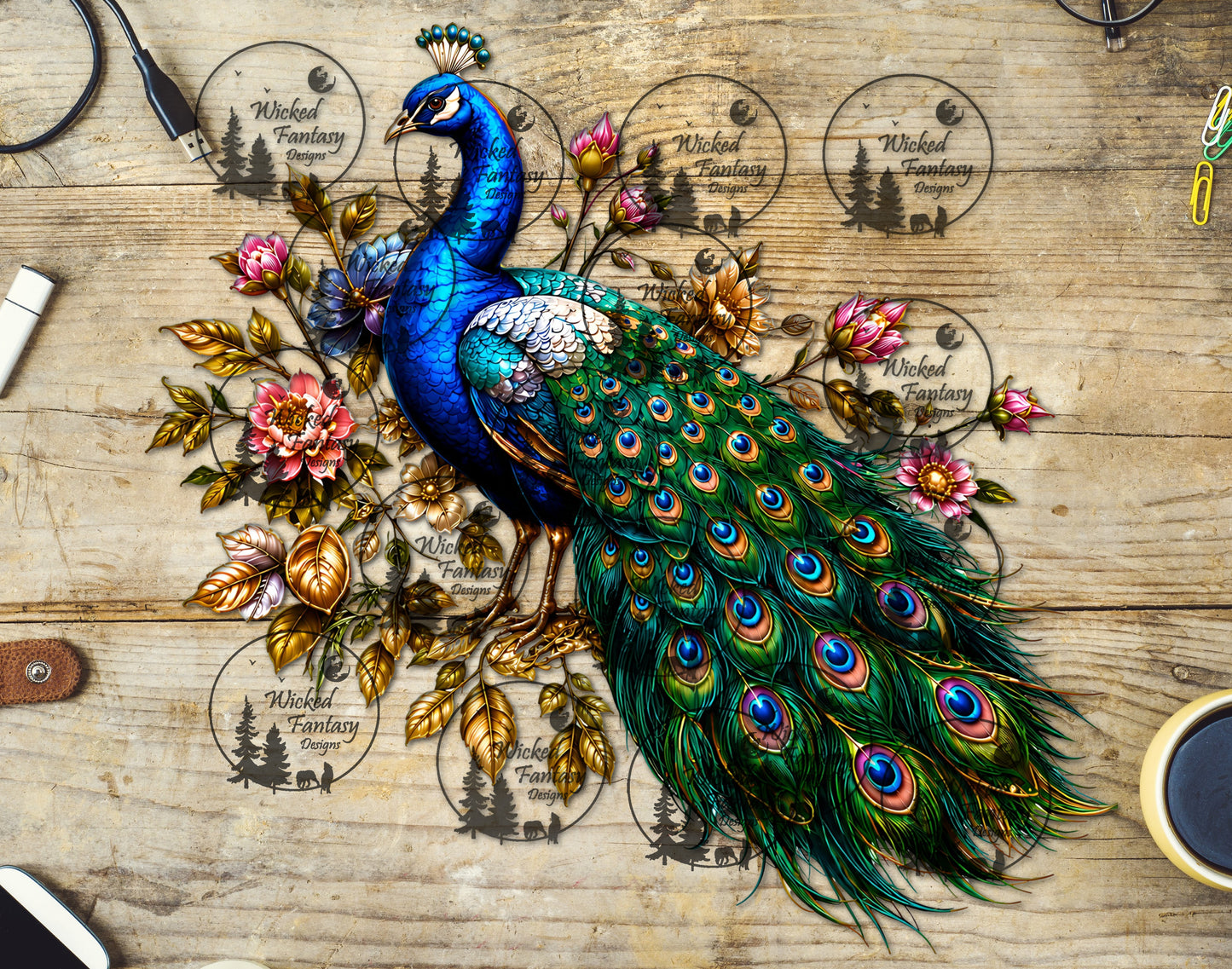UVDTF Peacock with Pink Florals