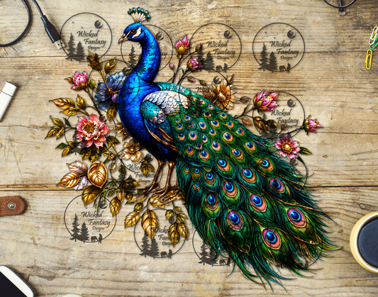 UVDTF Peacock with Pink Florals