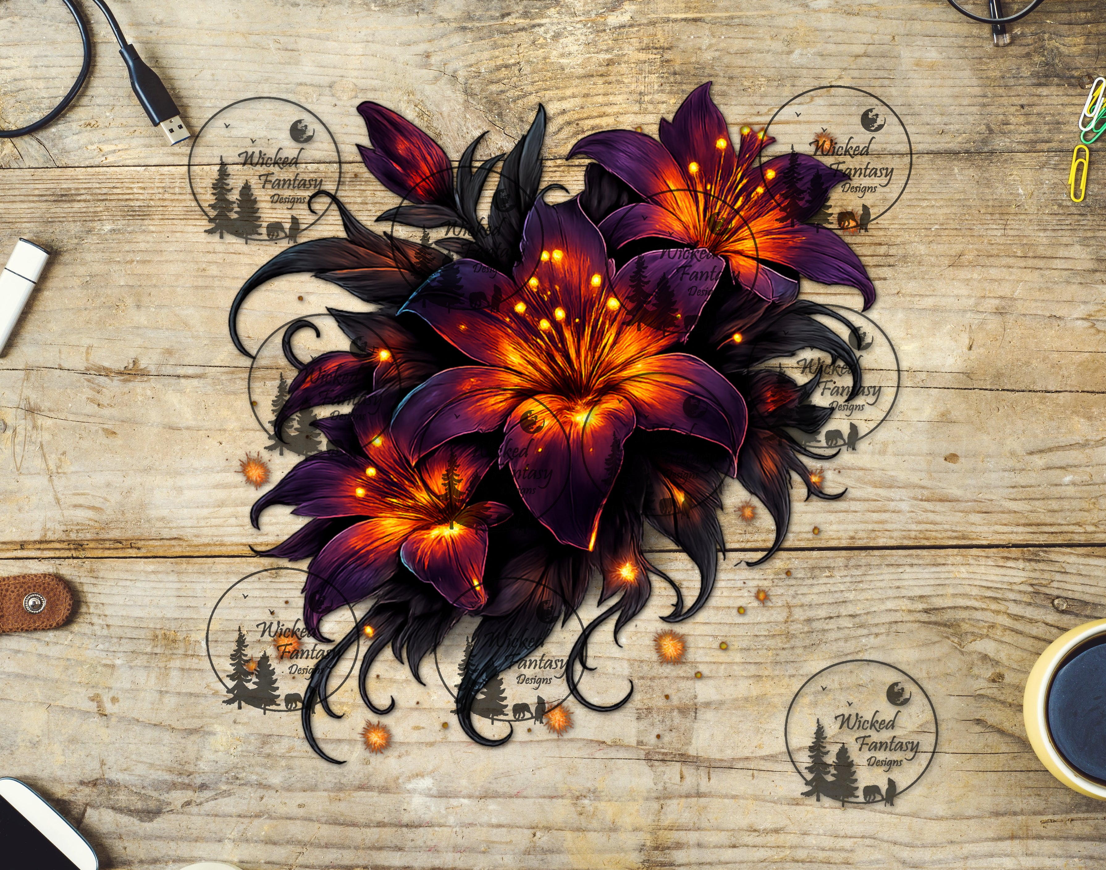 UVDTF Ember Bloom Lily Floral Arrangement – Wicked Fantasy Designs
