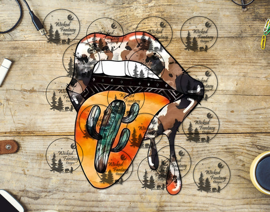 UVDTF Cow Print Lips with Cactus