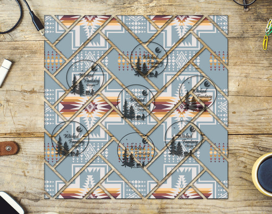 UVDTF Dusty Blue Neutrals Aztec Herringbone 20oz 30oz 10"x10"