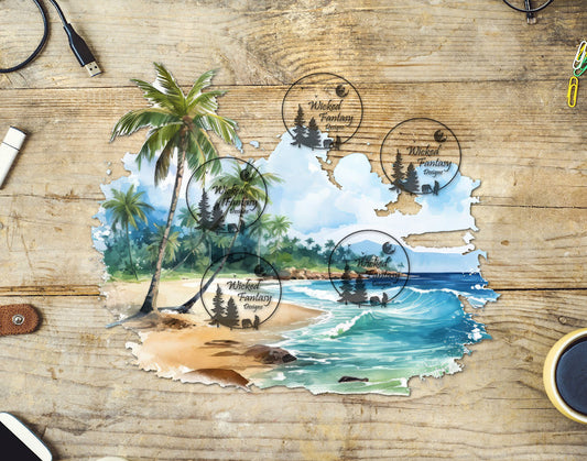 UVDTF Watercolor Beachfront Island View