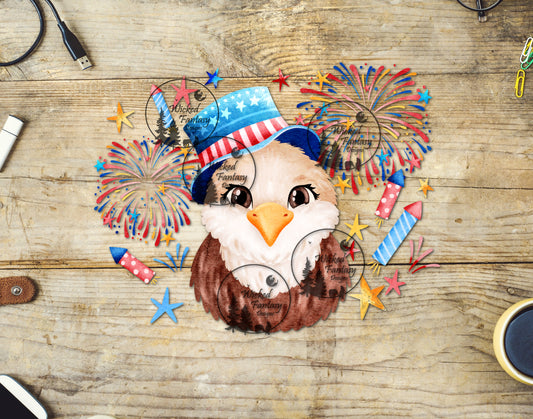UVDTF Cartoon Eagle with Fireworks