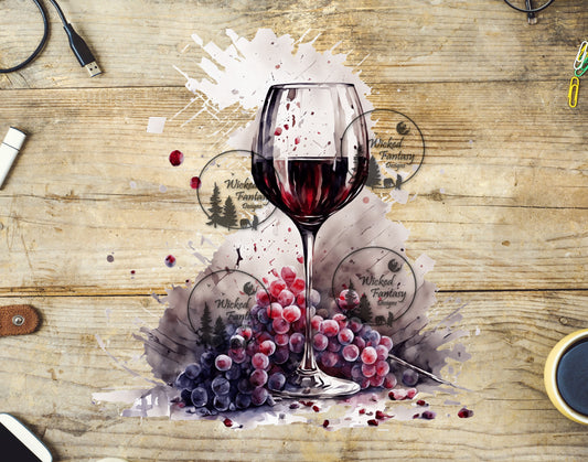 UVDTF Red Wine with Grapes Watercolor