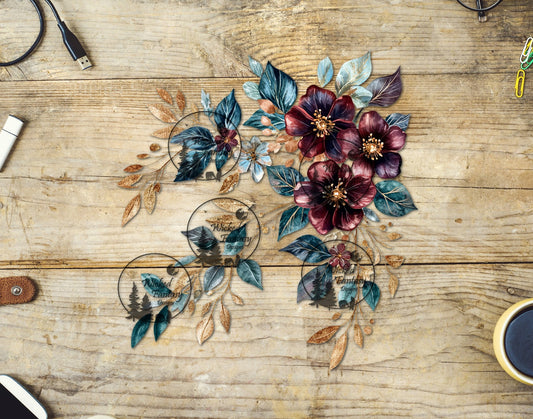 UVDTF Gilded Burgundy Gold and Navy Floral Arrangement