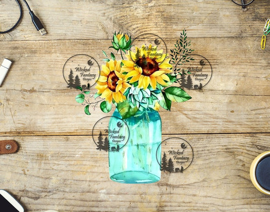 UVDTF Sunflowers in a Mason Jar