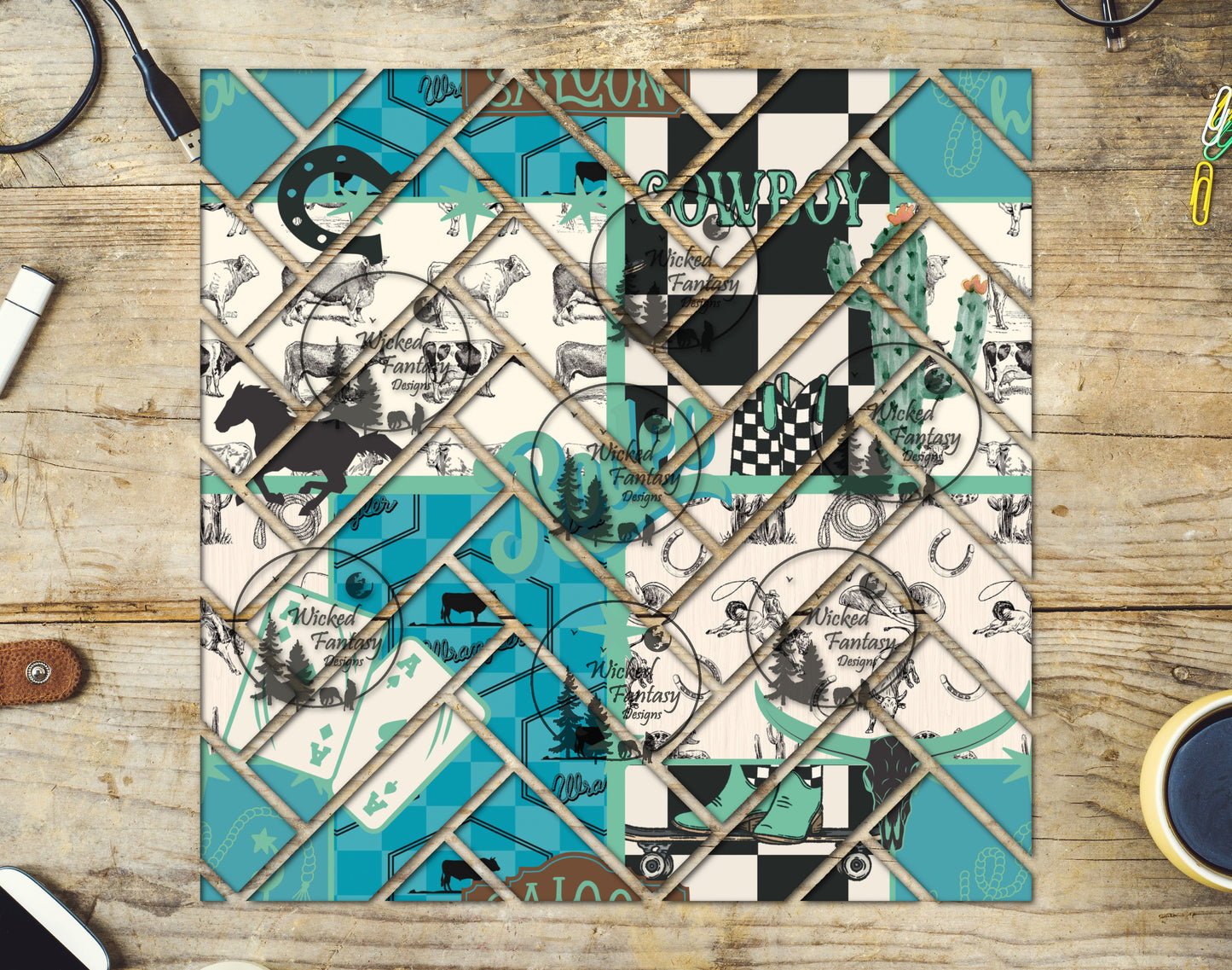 UVDTF Teal Cowboy Herringbone 20oz 30oz 10"x10"