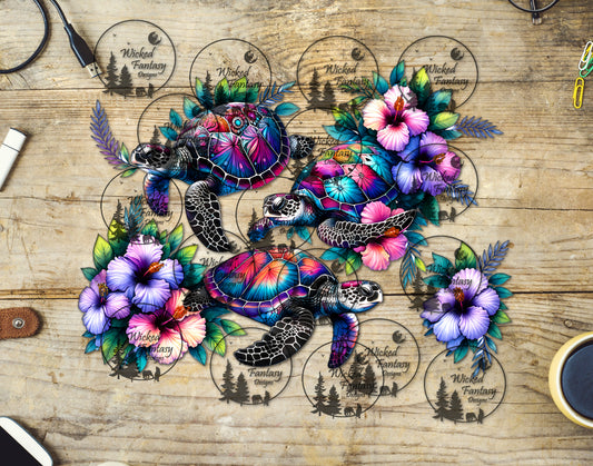 UVDTF Purple Gradient Sea Turtles and Hibiscus