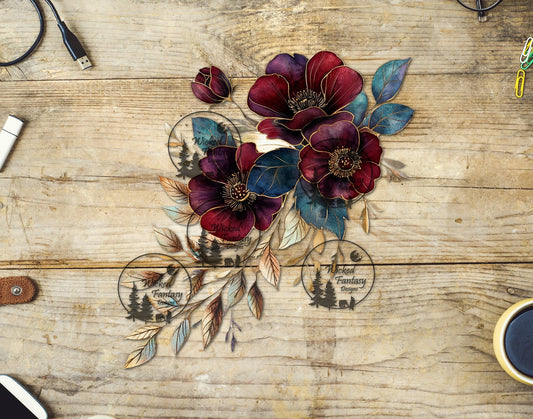 UVDTF Gilded Burgundy Floral Arrangement