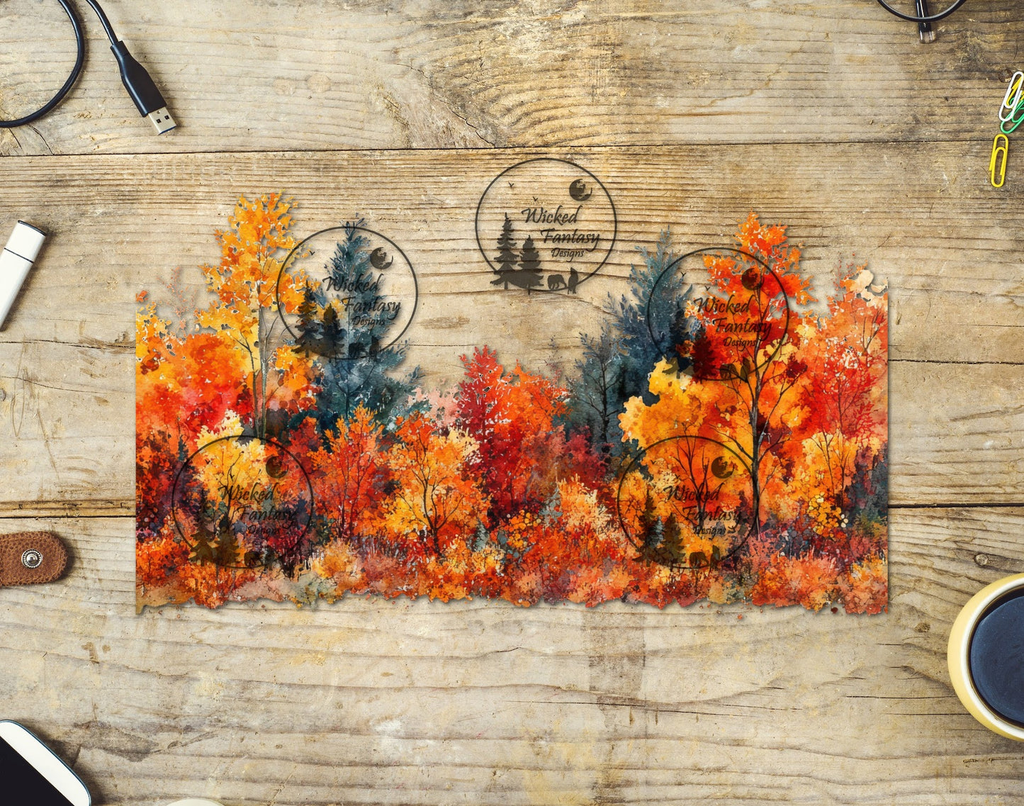 UVDTF Autumn Colors Tree Line Border Element 10"