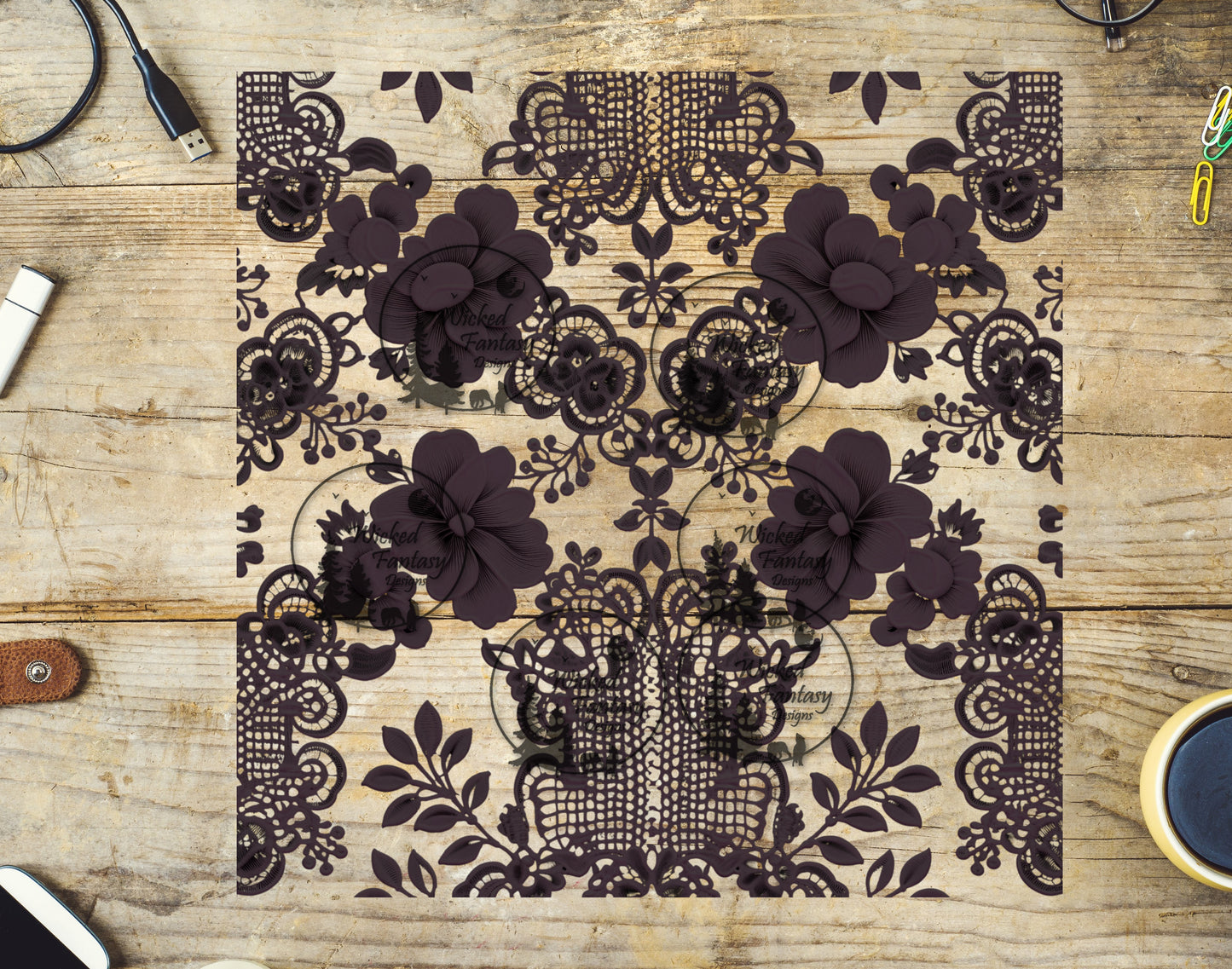 UVDTF Dark Purple Floral Lace Element