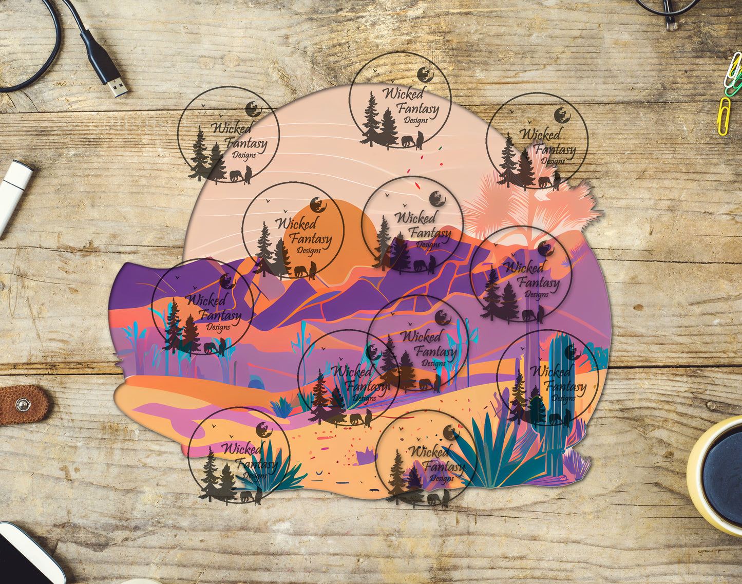 UVDTF Decal Pastel Desert Southwestern Cactus Sunset Sunrise Transparent Background Sticker 1pc