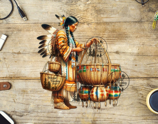 UVDTF Native Woman with Woven Baskets
