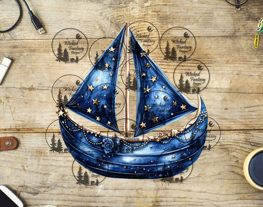 UVDTF Starlit Night Sail Boat