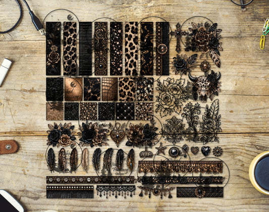 UVDTF Golden Leopard Luxe Cow Skull Multimedia Element Sheet