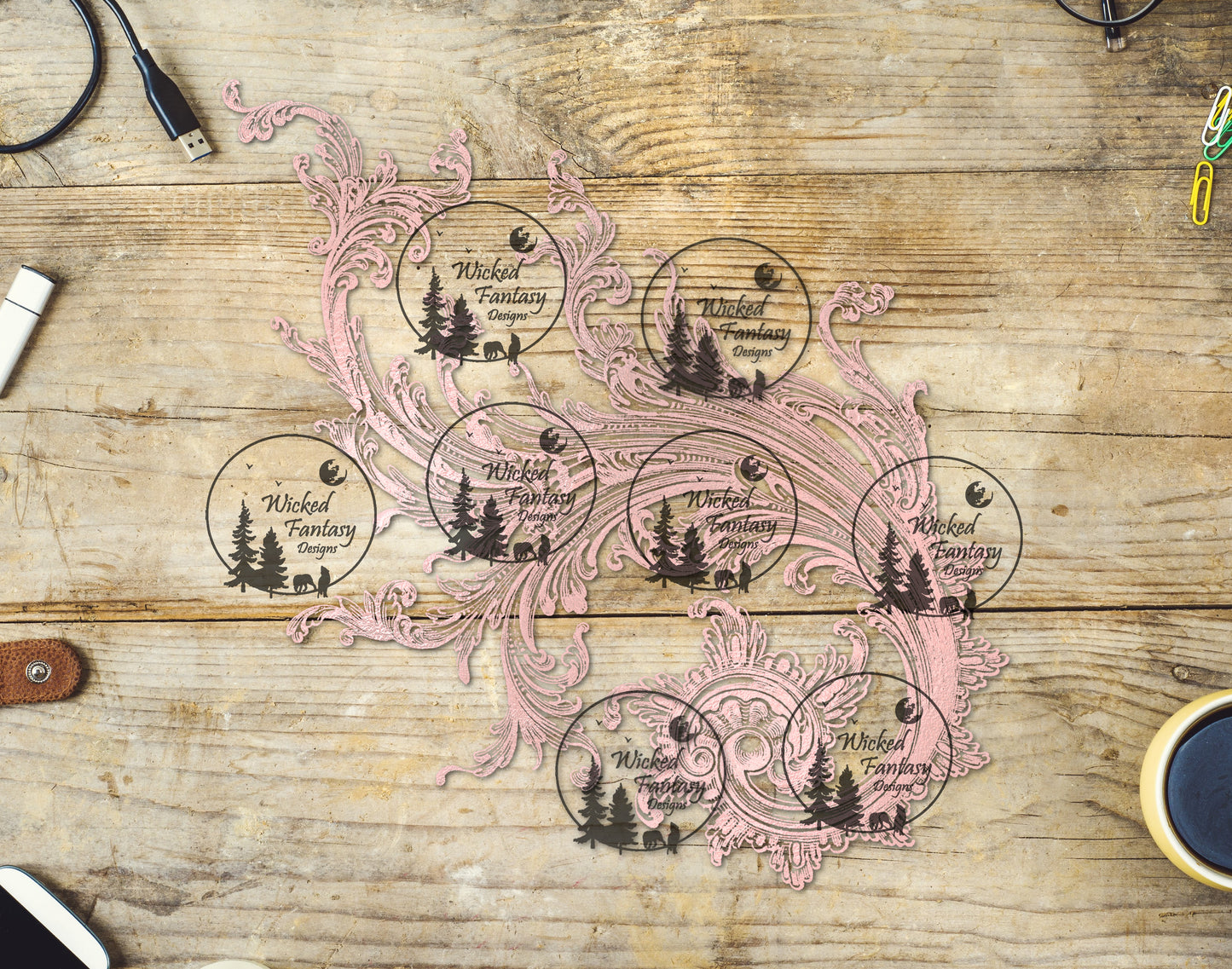 UVDTF Pink Swirling Filagree