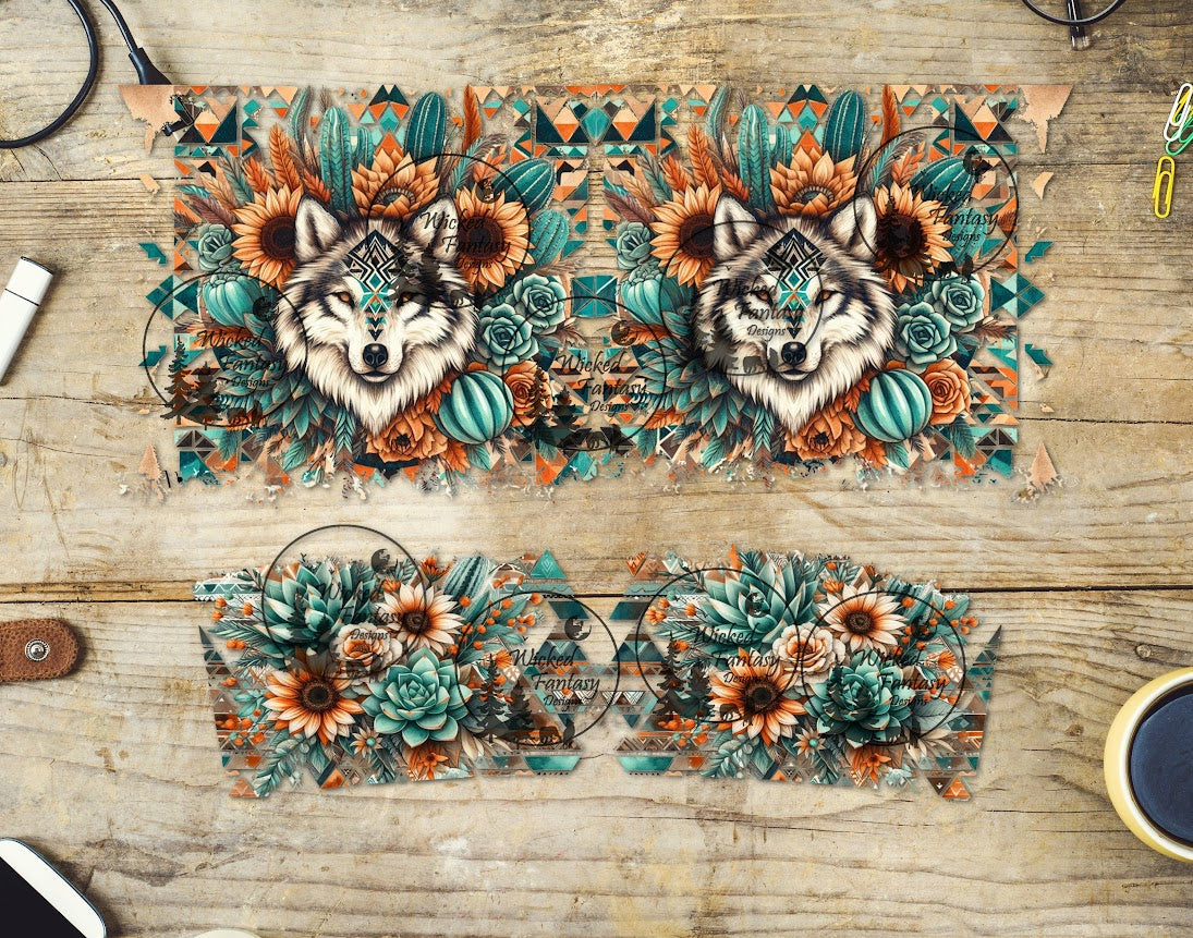 UVDTF Aztec Wolf and Sunflowers 16oz 40oz Tumbler Wrap