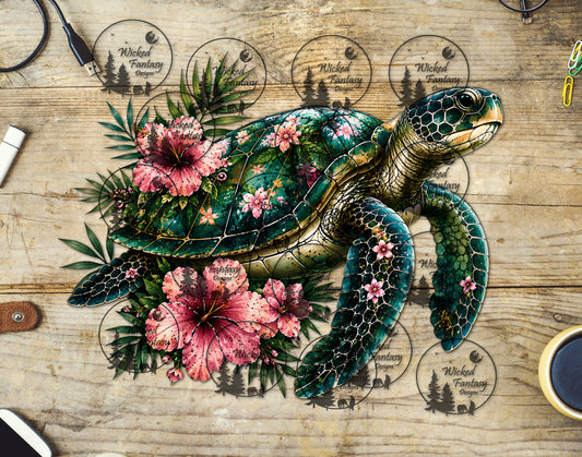 UVDTF Sea Turtle with Hibiscus