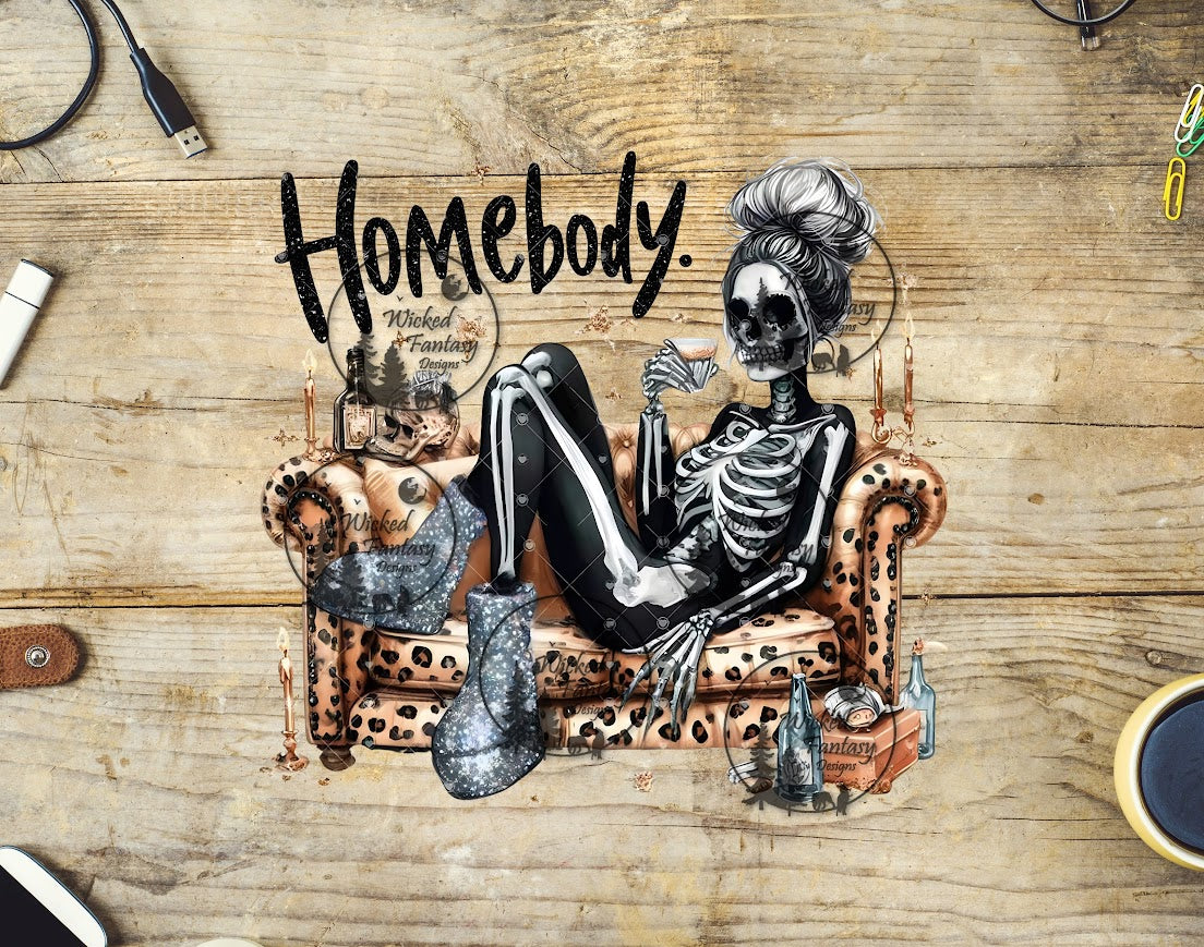 UVDTF Homebody Skeleton Sipping Cocktails on Couch