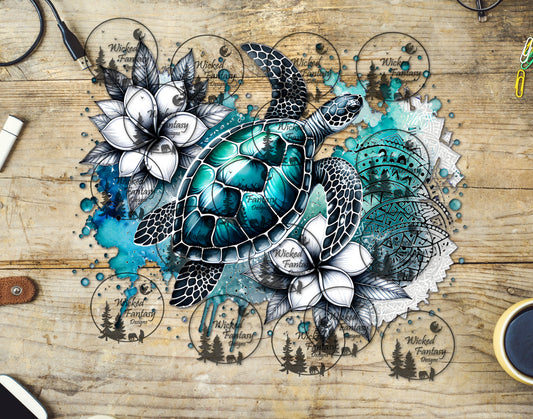 UVDTF Sea Turtle with White Flowers