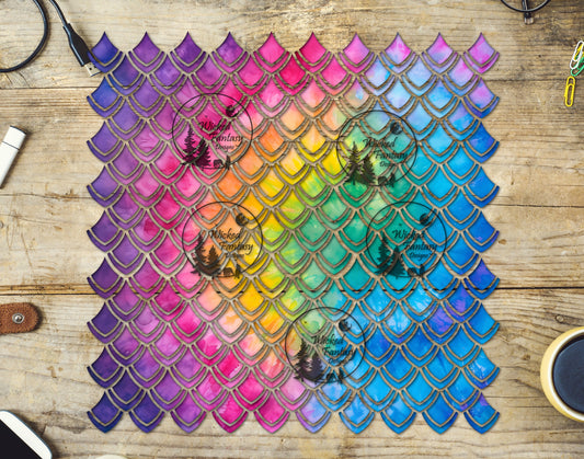 UVDTF Neon Tie Dye Dragon Scales 10"x10" Element
