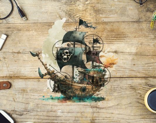UVDTF Decal Cartoon Pirate Ship with Black Sails