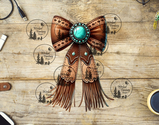 UVDTF Studded Leather Bow with Concho and Fringe