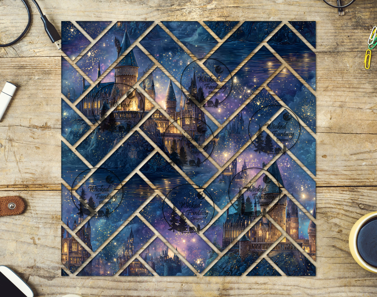 UVDTF Night Castle Herringbone 20oz 30oz 10"x10"