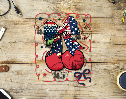 UVDTF Cherries with Patriotic Bow