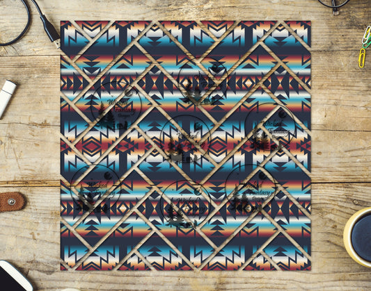 UVDTF Blue and Rust Aztec Herringbone 20oz 30oz 10"x10"