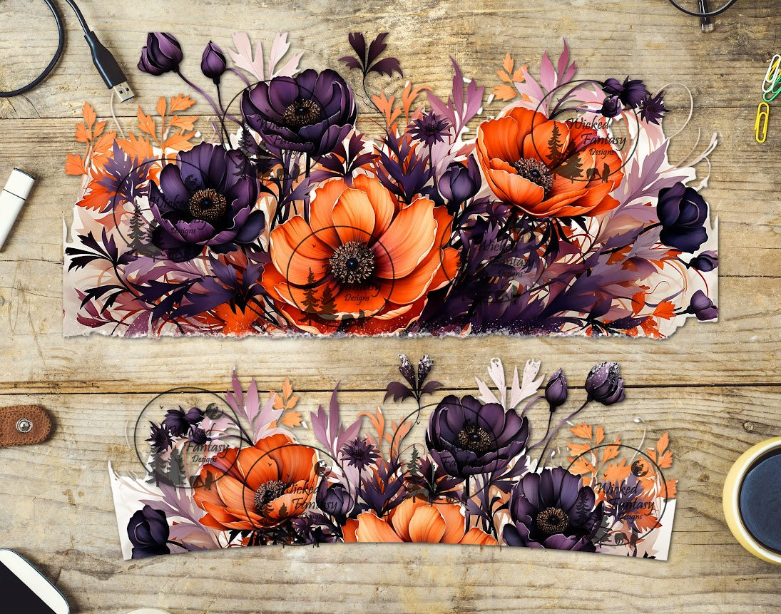 UVDTF Purple and Orange Peonies 16oz 40oz Tumbler Wrap
