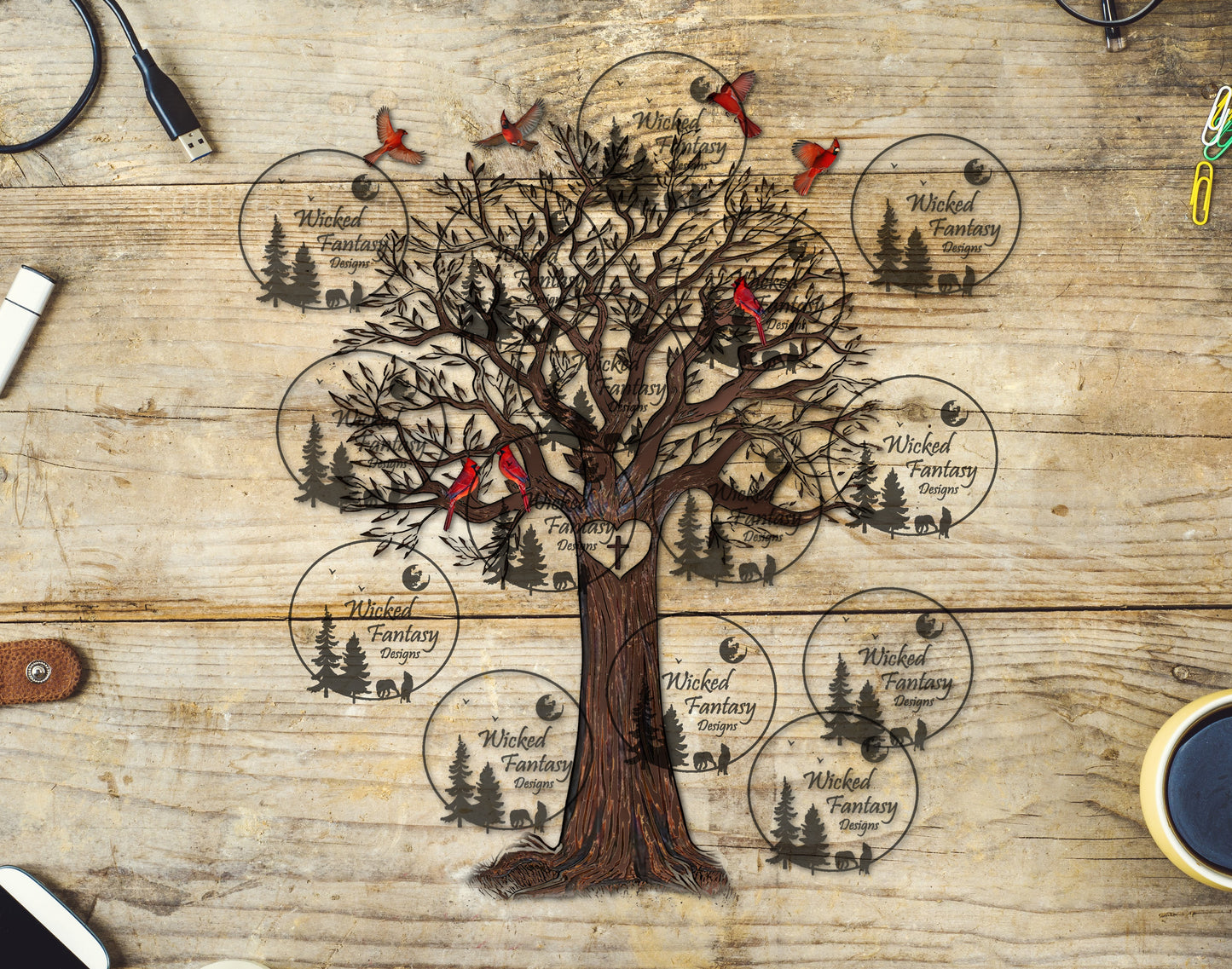 UVDTF Religious Oak Tree with Cardinals