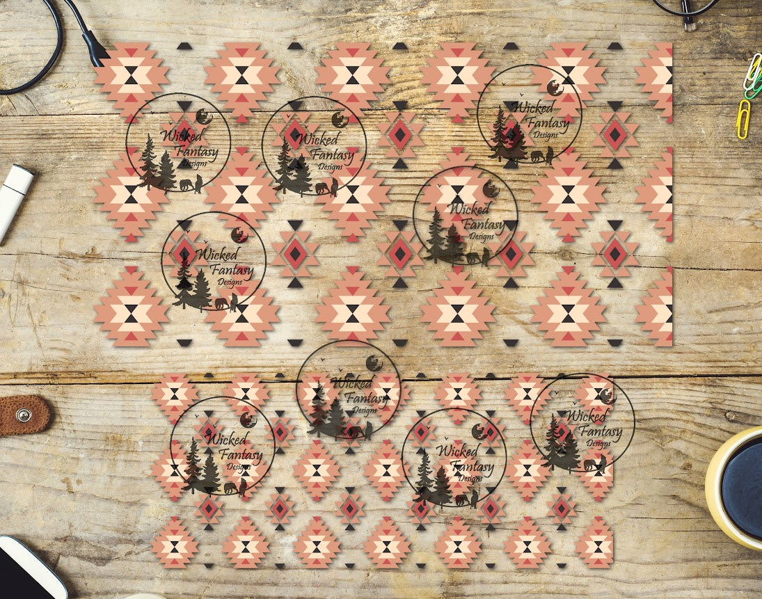 UVDTF Coral and Peach Aztec 16oz 40oz Tumbler Wrap