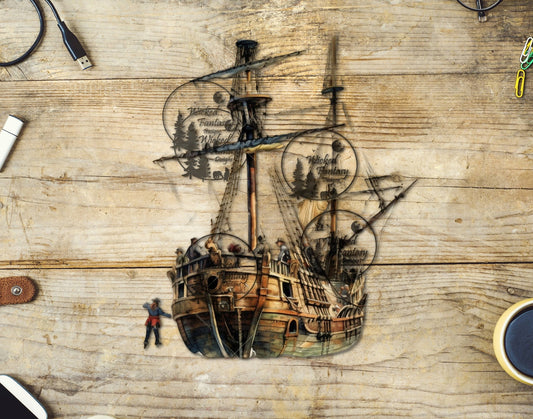 UVDTF Decal Ship With Sails Lowered