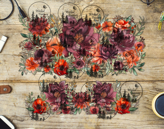 UVDTF Burgundy and Rust Floral 16oz 40oz Tumbler Wrap