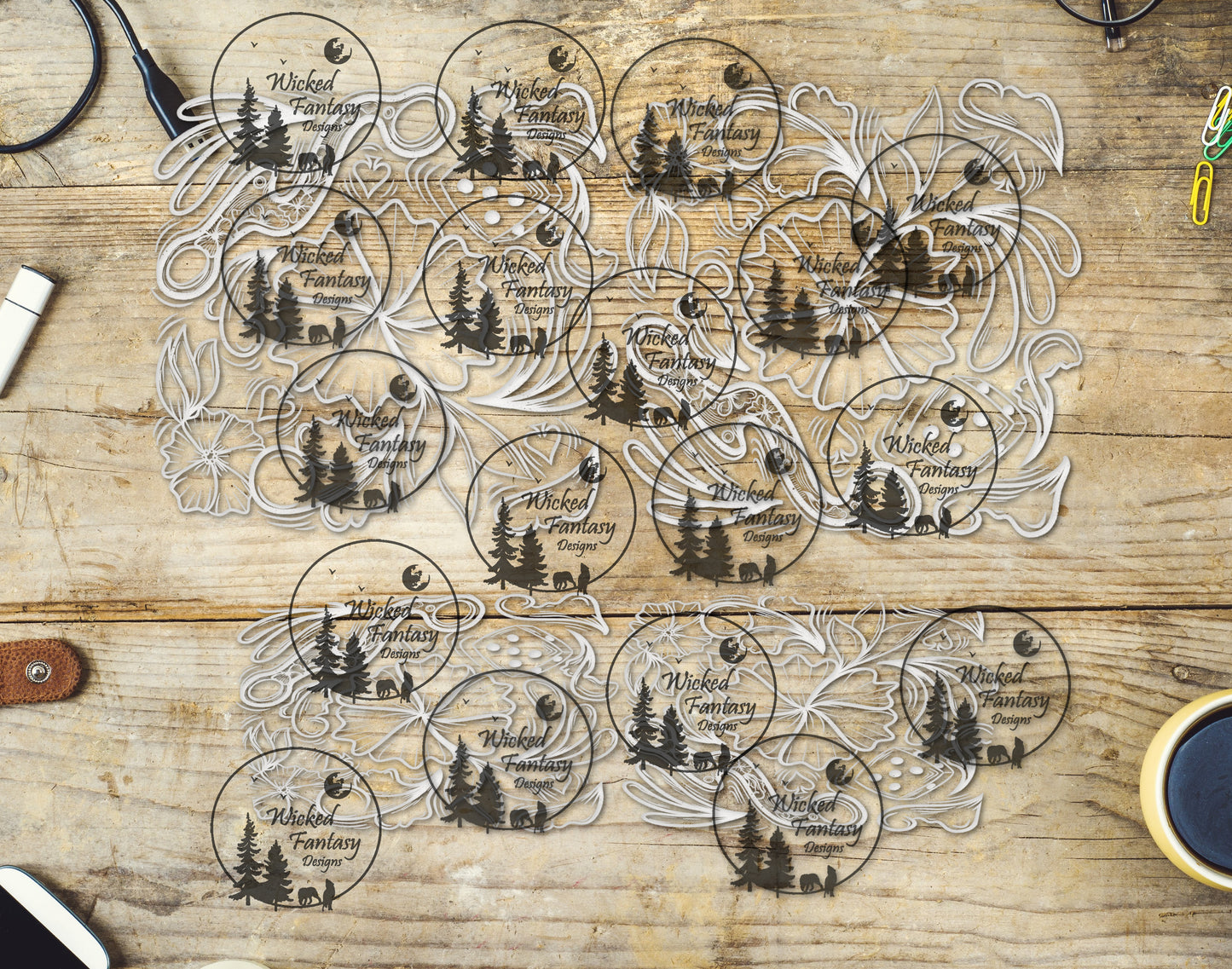 UVDTF Tooled Leather Doodles 16oz 40oz Tumbler Wrap