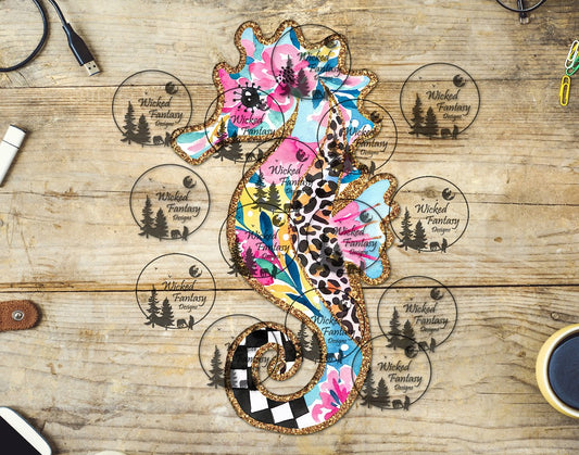 UVDTF Leopard Floral Seahorse