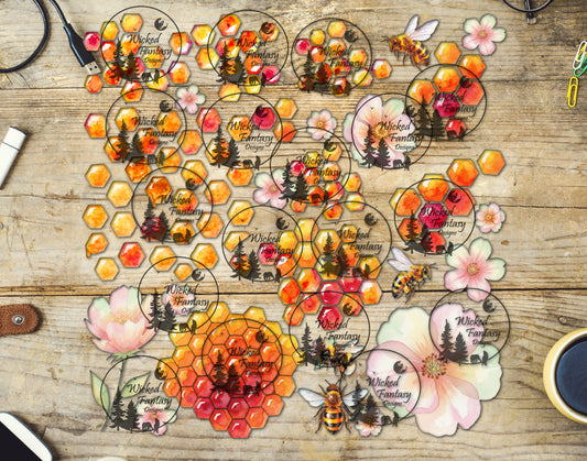 UVDTF Watercolor Honey Bees 12x12" Element Sheet