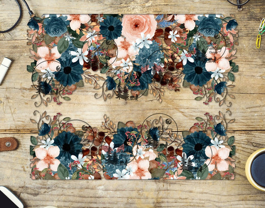 UVDTF Teal and Coral Flowers 20oz 30oz 10"x10"