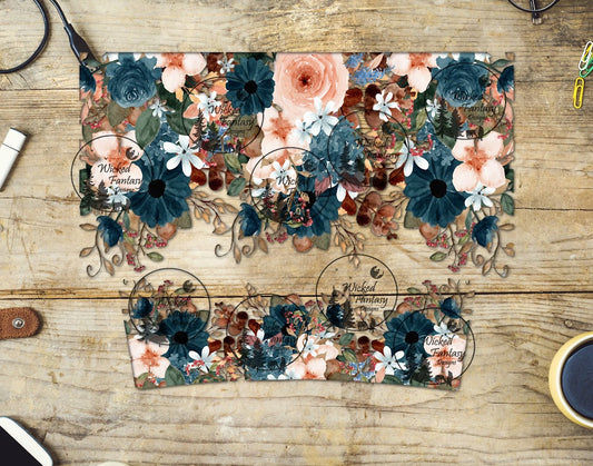 UVDTF Peach and Blue Floral 16oz 40oz Tumbler Wrap